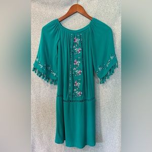 Xhilaration turquoise embroidered flowers dress size XS